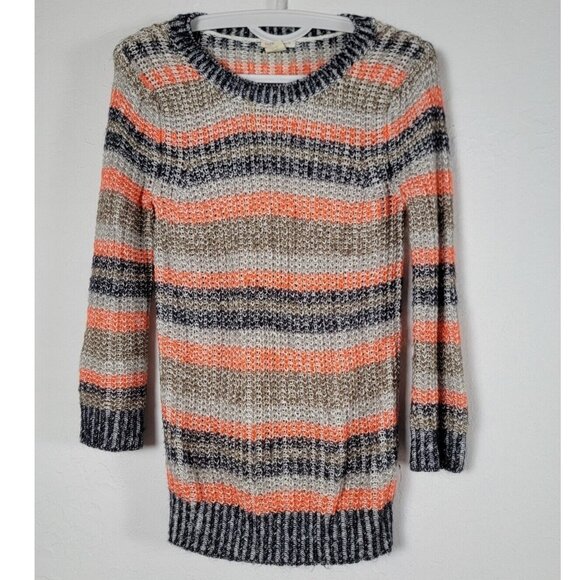 Club Monaco Womens Mohair Blend Striped Crew Neck Sweater Small Orange Pullover - Picture 1 of 8
